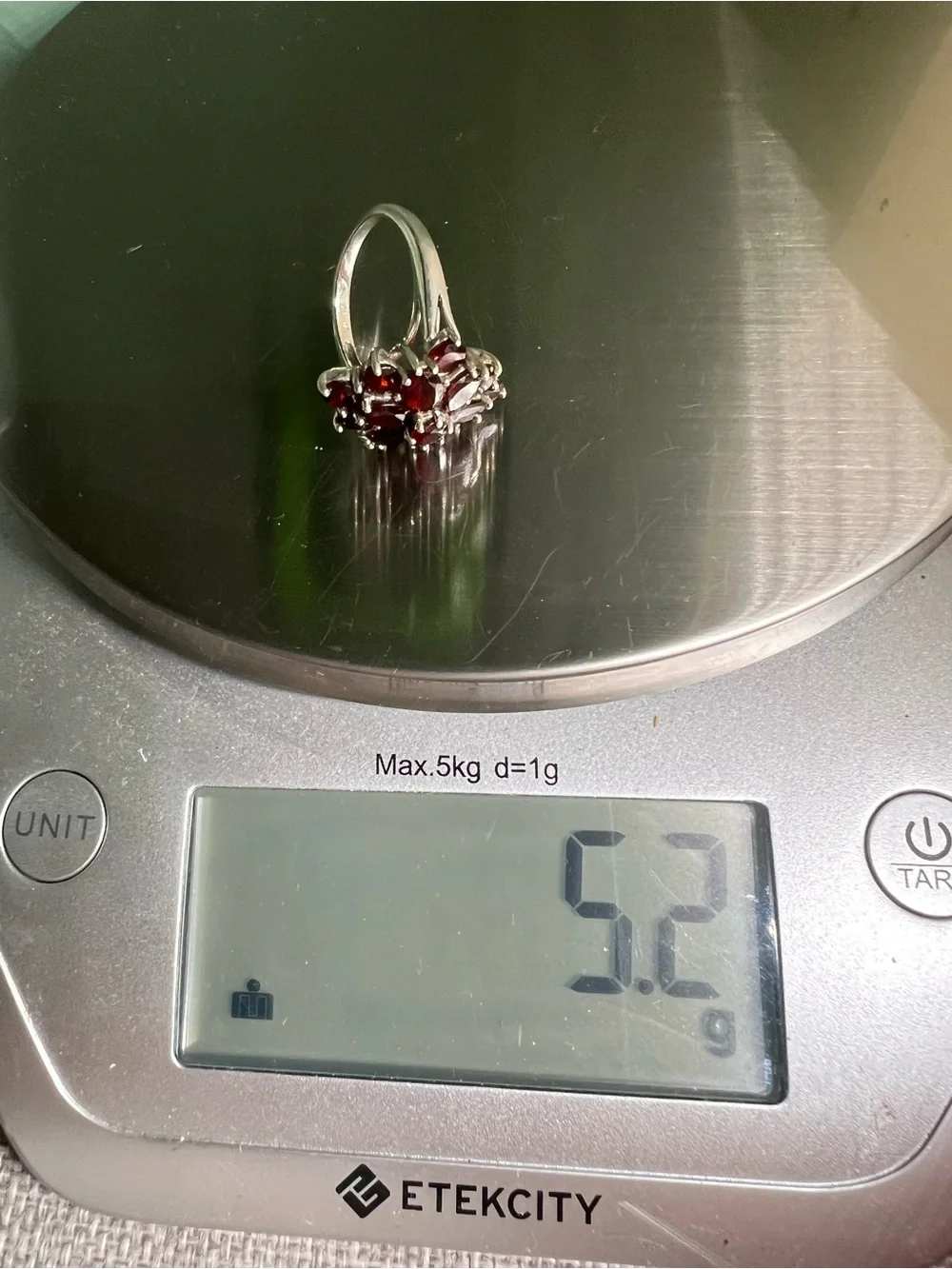 Sterling Silver Garnet Cluster Ring - Deep Red